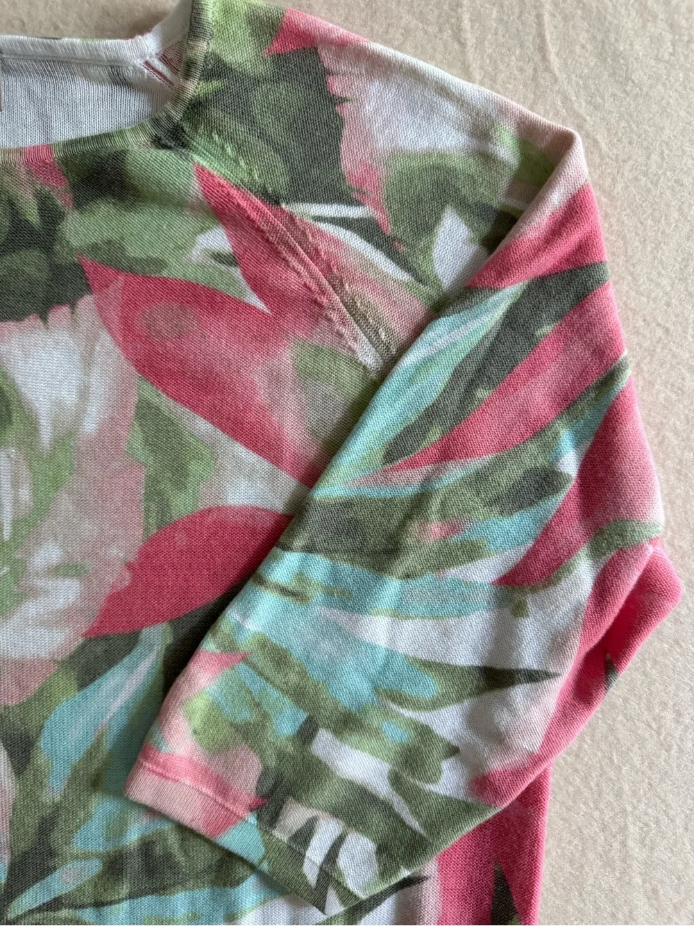 Chico’s Cotton Rayon Blend Sweater Tropical Print 3/4 Sleeve Size Large (2)